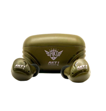 Load image into Gallery viewer, Blackout HT electronic earbuds with hunter green color and white AKT1 Sport logo on earbuds and charging case
