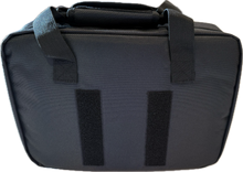Load image into Gallery viewer, Black bag with straps and two velcro rows for patches on a white background