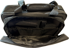 Load image into Gallery viewer, Black bag with straps on a white background
